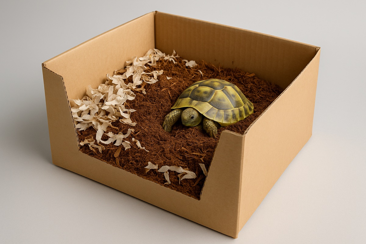 Hibernation box with substrate for UK tortoise fridge method